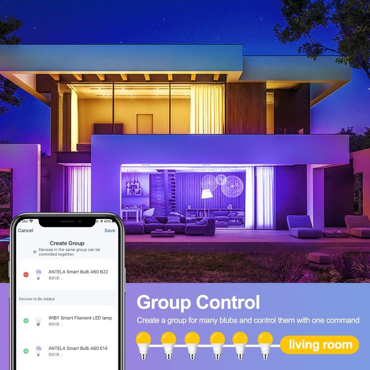 Picture of Smart Bulb B22 Alexa Light Bulbs, 9W 1000LM LED WiFi Bulb, 2700K-6500K RGB Dimmable Colour Changing, Smart Life App Control, Compatible with Alexa, Google Home, No Hub Required, 2 Packs [Energy Class E]