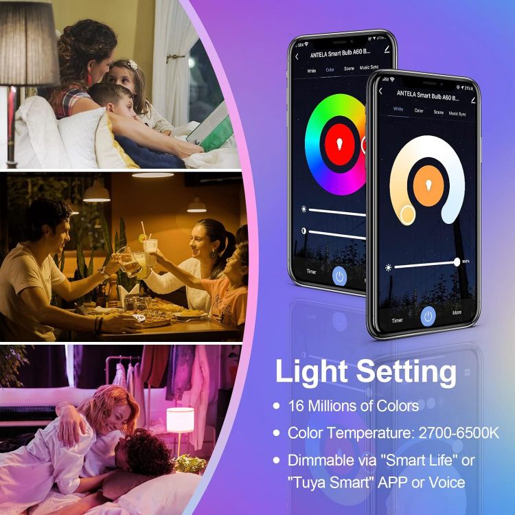 Picture of Smart Bulb B22 Alexa Light Bulbs, 9W 1000LM LED WiFi Bulb, 2700K-6500K RGB Dimmable Colour Changing, Smart Life App Control, Compatible with Alexa, Google Home, No Hub Required, 2 Packs [Energy Class E]
