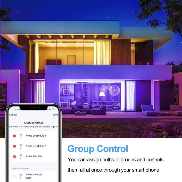 Picture of Smart Bulb B22 Alexa Light Bulbs 9W RGB WiFi LED Bulb 2700K-6500K Dimmable Colour Changing Smart Life App Control Compatible with Alexa Google Home 4 Pack