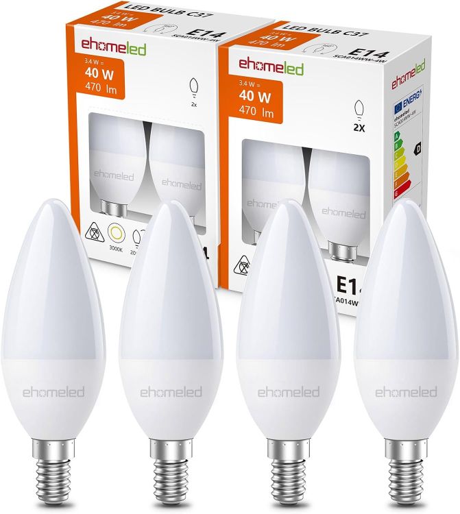 Picture of LED E14 Small Edison Screw Candle Bulb, C37 3.4W LED Bulbs 40W Equivalent, Warm White 3000K, 470LM, SES E14 LED Energy Saving Light Bulbs, Non-Dimmable for Dining Room Home Lighting, 