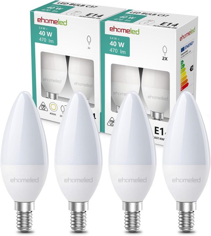 Picture of E14 LED Candle Light Bulbs, SES E14 Small Edison Screw Bulb, C37 3.4W (Equivalent 40W), 470LM, Natural White 4000K LED Energy Saving Light Bulbs, Non-Dimmable for Dining Room Home Lighting,  [Energy Class D]