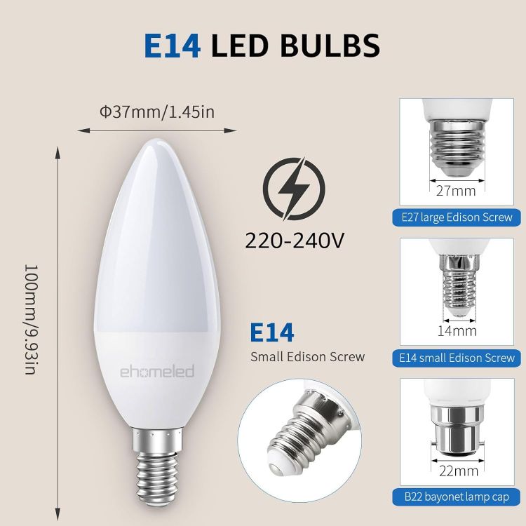 Picture of E14 LED Light Bulb, 3.4W SES Cool White 6500K Daylight Energy Saving Bulb, 40W Equivalent, 470LM, Small Edison Screw C37 Candle Light Bulbs, Non-Dimmable