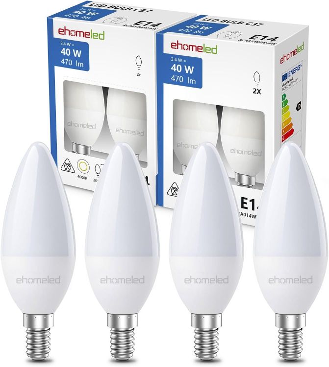 Picture of E14 LED Light Bulb, 3.4W SES Cool White 6500K Daylight Energy Saving Bulb, 40W Equivalent, 470LM, Small Edison Screw C37 Candle Light Bulbs, Non-Dimmable