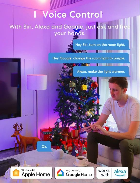 Picture of Smart Bulb Alexa Light Bulb E27 Works with Apple Homekit, Alexa, Google Home, Voice Control Dimmable Multicolor LED Light Bulb 9W (60W Equivalent), 2 Packs, RGB [Energy Class F]