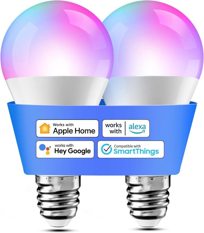 Picture of Smart Bulb Alexa Light Bulb E27 Works with Apple Homekit, Alexa, Google Home, Voice Control Dimmable Multicolor LED Light Bulb 9W (60W Equivalent), 2 Packs, RGB [Energy Class F]
