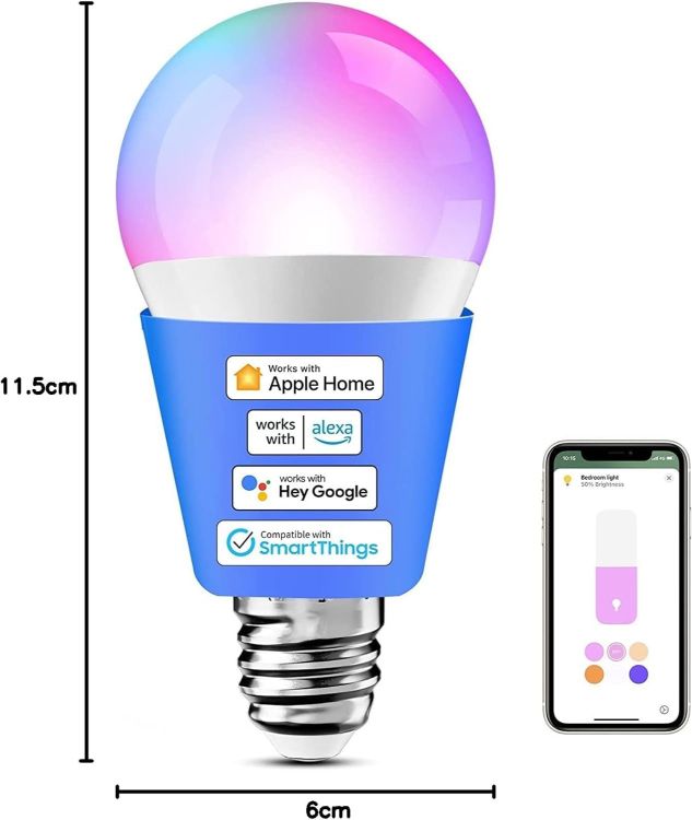 Picture of Smart Bulb Alexa Light Bulb E27 Works with Apple Homekit, Alexa, Google Home, Voice Control Dimmable Multicolor LED Light Bulb 9W (60W Equivalent),  RGB [Energy Class F]