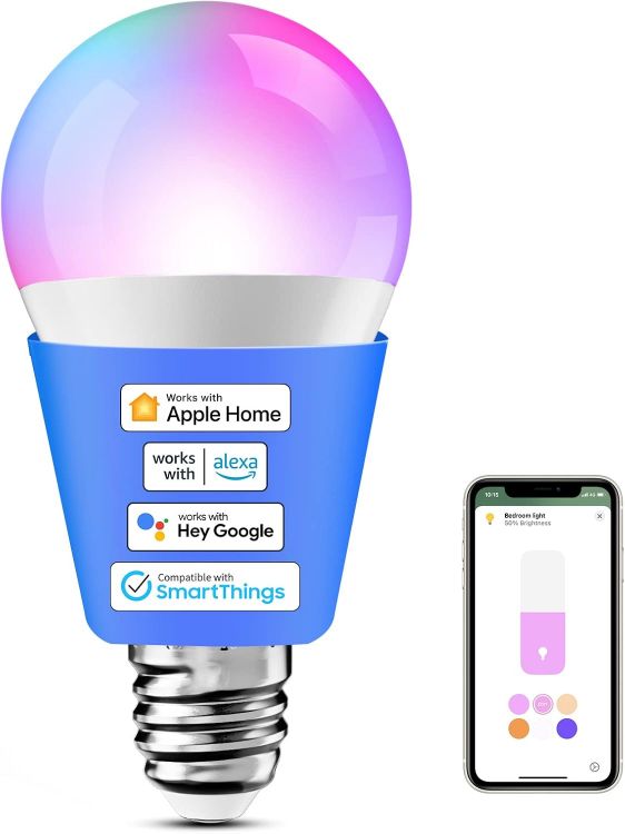 Picture of Smart Bulb Alexa Light Bulb E27 Works with Apple Homekit, Alexa, Google Home, Voice Control Dimmable Multicolor LED Light Bulb 9W (60W Equivalent),  RGB [Energy Class F]
