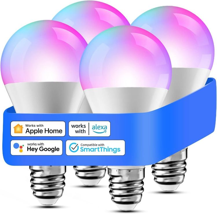 Picture of Smart Bulb Alexa Light Bulb E27 Works with Apple Homekit, Alexa, Google Home, Voice Control Dimmable Multicolor LED Light Bulb 9W (60W Equivalent), 4 Packs, RGB [Energy Class F]