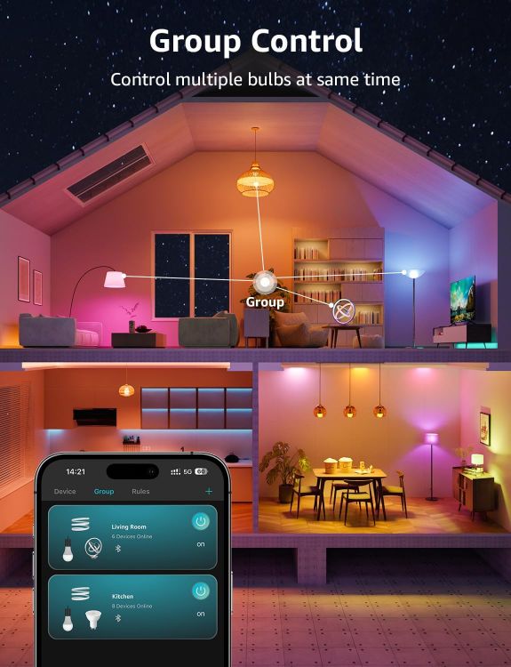 Picture of AI Smart Bulb E27, 1520LM Colour Changing Light Bulb, 12W(100W) WiFi Bulbs, Voice Control, Schedule & Timer, Work with Alexa & Google Assistant, Personalized AI Lighting Designer