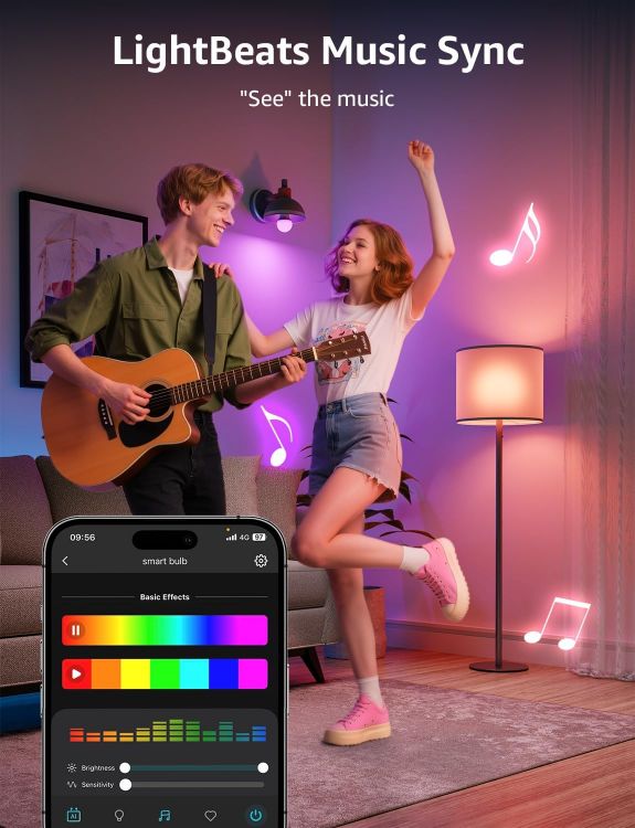 Picture of AI Smart Bulb E27, 1520LM Colour Changing Light Bulb, 12W(100W) WiFi Bulbs, Voice Control, Schedule & Timer, Work with Alexa & Google Assistant, Personalized AI Lighting Designer