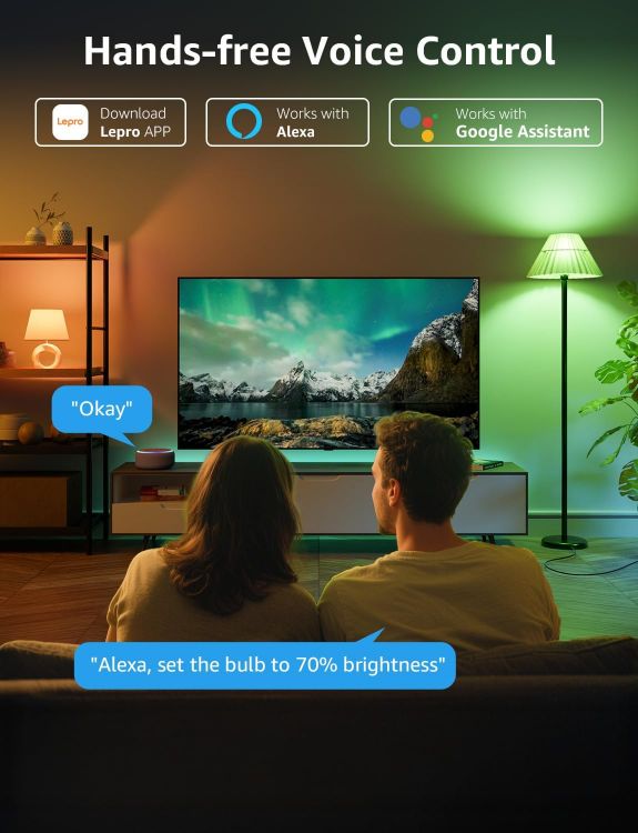 Picture of AI Smart Bulb E27, 1520LM Colour Changing Light Bulb, 12W(100W) WiFi Bulbs, Voice Control, Schedule & Timer, Work with Alexa & Google Assistant, Personalized AI Lighting Designer