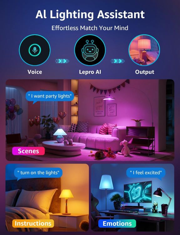 Picture of AI Smart Bulb E27, 1520LM Colour Changing Light Bulb, 12W(100W) WiFi Bulbs, Voice Control, Schedule & Timer, Work with Alexa & Google Assistant, Personalized AI Lighting Designer