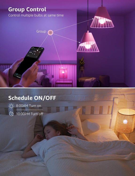 Picture of AI Smart Bulb E27, Music Sync WiFi Bulb, Voice Control Smart Screw Bulb, Colour Changing Light Bulbs, RGBCCT, Work with Alexa & Google Assistant, Personalized AI Lighting Designer [Energy Class F]