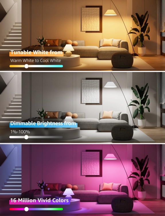 Picture of AI Smart Bulb E27, Music Sync WiFi Bulb, Voice Control Smart Screw Bulb, Colour Changing Light Bulbs, RGBCCT, Work with Alexa & Google Assistant, Personalized AI Lighting Designer [Energy Class F]