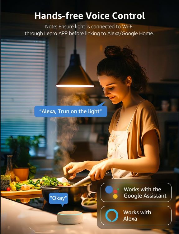 Picture of AI Smart Bulb E27, Music Sync WiFi Bulb, Voice Control Smart Screw Bulb, Colour Changing Light Bulbs, RGBCCT, Work with Alexa & Google Assistant, Personalized AI Lighting Designer [Energy Class F]