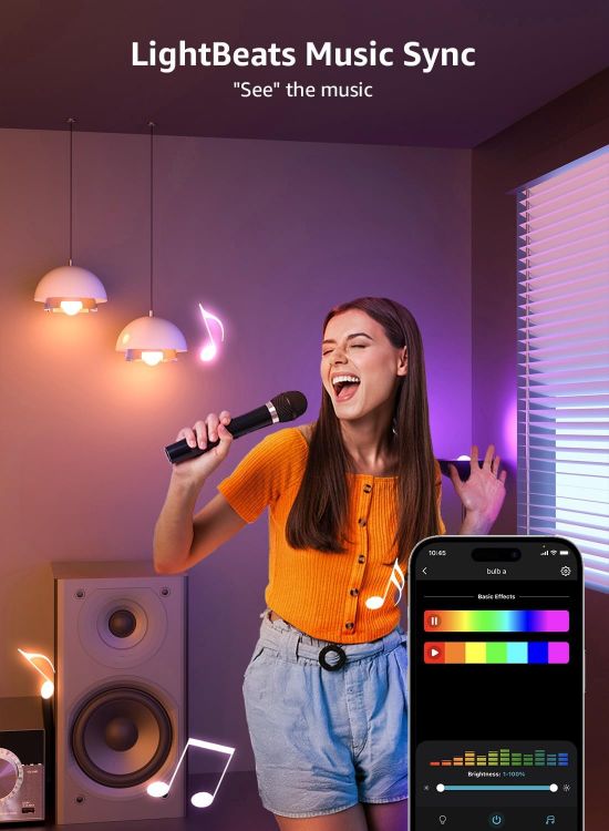 Picture of AI Smart Bulb E27, 1100LM Music Sync WiFi Bulb, Colour Changing & Voice Control Bluetooth Screw Light Bulbs, Personalized AI Lighting Designer, Work with Alexa & Google Assistant [Energy Class E]