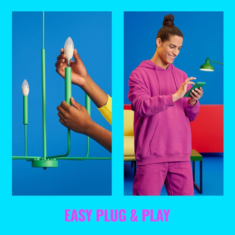 Picture of Smart Bulb, E14 Colour, Smart Dimming LED, Connected WiFi Works with Alexa, Google Assistant & HomeKit, App Control for Home Indoor Lighting, Living Room, Bedroom, Dining Room, Energy Monitoring