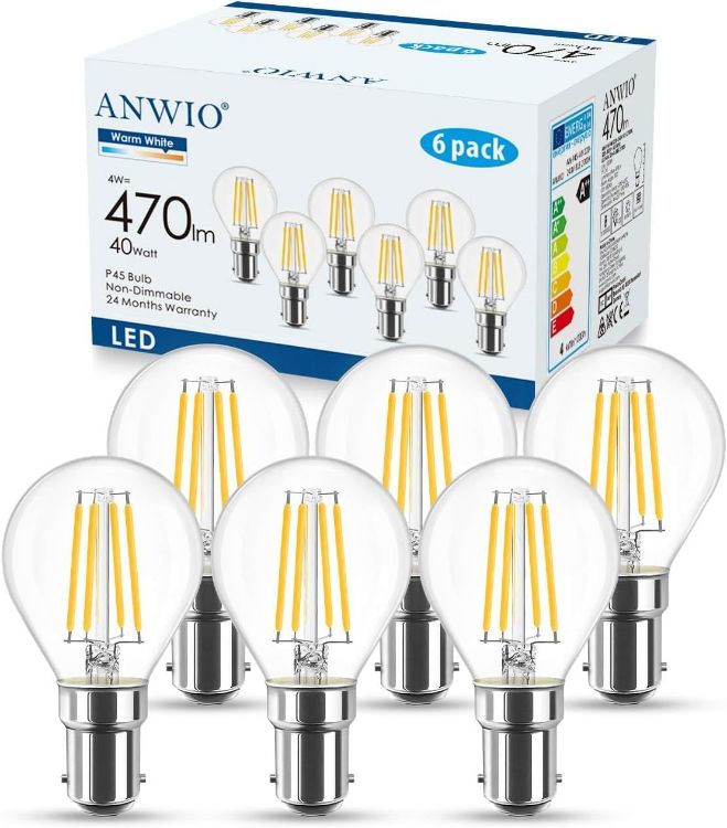 Picture of B15 LED Golf Small Bayonet Filament Bulb 40W Equivalent, 4W Small Bayonet P45 Golf LED 2700K Warm White LED Light Bulb Bayonet, 470Lm, 220-240V, 77 x 45MM, Non-Dimmable 