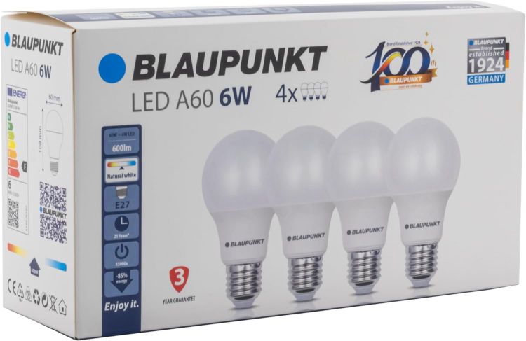 Picture of LED Bulb Classic A60 LED Lamp, E27 Base Screw, 6W, Replaces 60W, Natural White 4000K, Natural Neutral Daylight, Non-dimmable, 600 Lumen, Light Bulb, Indoor Outdoor, 1 Piece (Pack of 1)