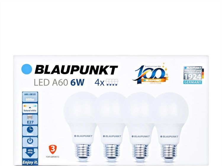 Picture of LED Bulb Classic A60 LED Lamp, E27 Base Screw, 6W, Replaces 60W, Natural White 4000K, Natural Neutral Daylight, Non-dimmable, 600 Lumen, Light Bulb, Indoor Outdoor, 1 Piece (Pack of 1)