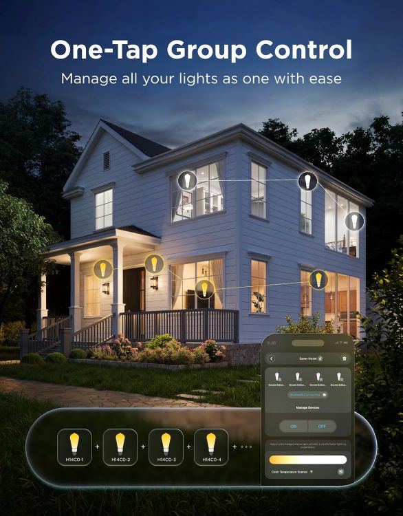 Picture of Smart Edison Bulb E27, RGBWW LED Lamp ST64, Compatible with Matter and Google Assistant, 500LM, Dimmable Light Bulb for Vintage Decor