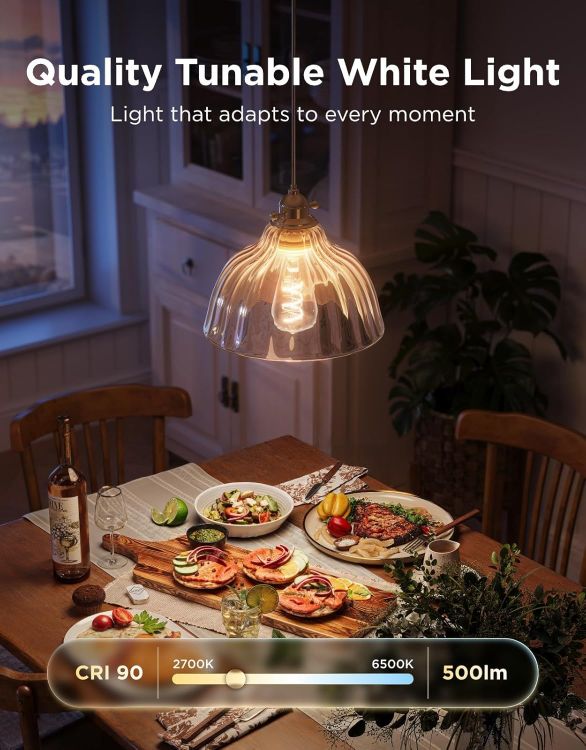 Picture of Smart Edison Bulb E27, RGBWW LED Lamp ST64, Compatible with Matter and Google Assistant, 500LM, Dimmable Light Bulb for Vintage Decor