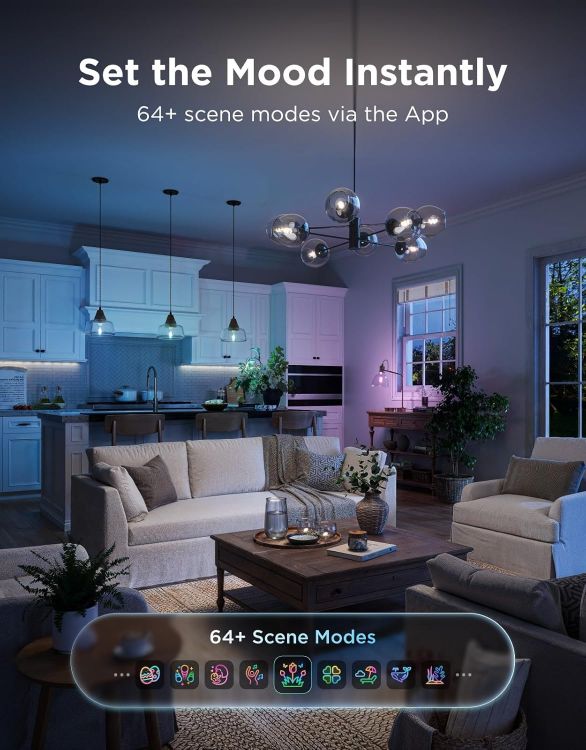 Picture of Smart Edison Bulb E27, RGBWW LED Lamp ST64, Compatible with Matter and Google Assistant, 500LM, Dimmable Light Bulb for Vintage Decor