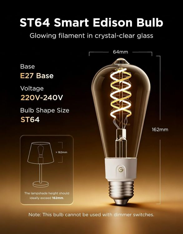 Picture of Smart Edison Bulb E27, RGBWW LED Lamp ST64, Compatible with Matter and Google Assistant, 500LM, Dimmable Light Bulb for Vintage Decor
