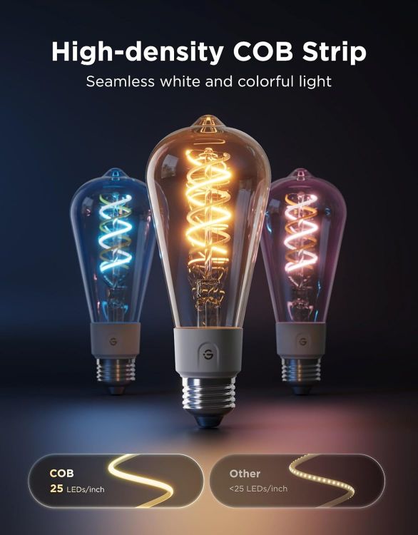 Picture of Smart Edison Bulb E27, RGBWW LED Lamp ST64, Compatible with Matter and Google Assistant, 500LM, Dimmable Light Bulb for Vintage Decor