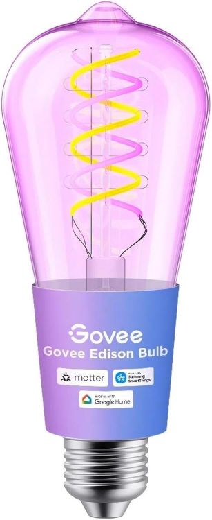 Picture of Smart Edison Bulb E27, RGBWW LED Lamp ST64, Compatible with Matter and Google Assistant, 500LM, Dimmable Light Bulb for Vintage Decor