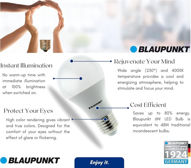 Picture of LED Bulb Classic A60 LED Lamp, E27 Base Screw, 6W, Replaces 60W, Natural White 4000K, Natural Neutral Daylight, Non-dimmable, 600 Lumen, Light Bulb, Indoor Outdoor, 10 Pieces
