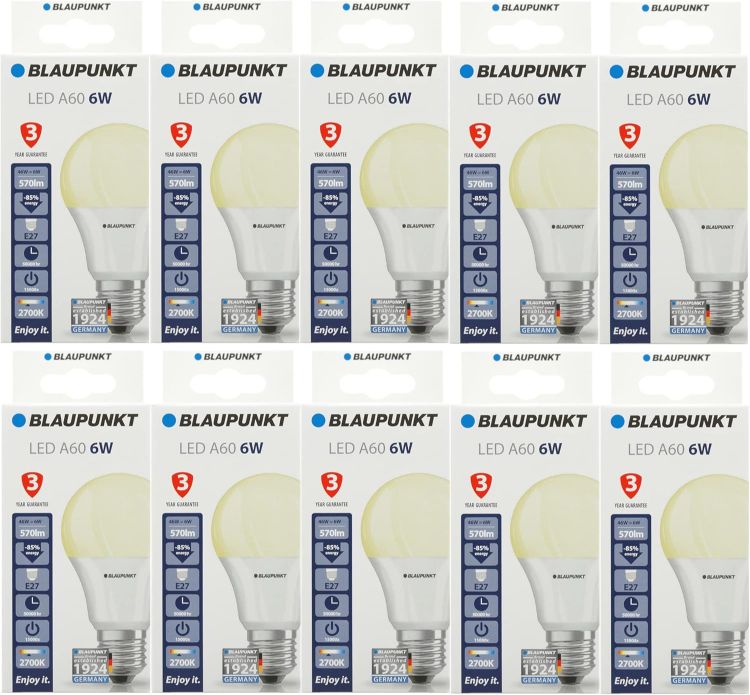 Picture of LED Bulb Classic A60 LED Lamp, E27 Base Screw, 6W, Replaces 60W, Natural White 4000K, Natural Neutral Daylight, Non-dimmable, 600 Lumen, Light Bulb, Indoor Outdoor, 10 Pieces