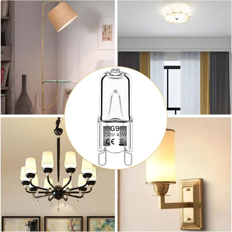 Picture of 12 Pack G9 Halogen Bulbs 42W 230V 2800K Warm White 530LM, Clear Capsule Halogen Lamps Dimmable, No Strobe, No Flicker [Energy Class G]
