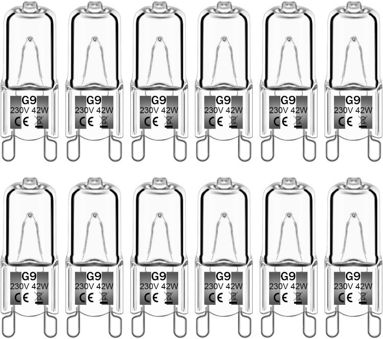 Picture of 12 Pack G9 Halogen Bulbs 42W 230V 2800K Warm White 530LM, Clear Capsule Halogen Lamps Dimmable, No Strobe, No Flicker [Energy Class G]