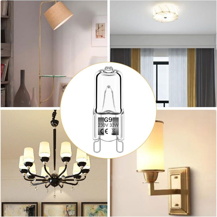 Picture of 12Pack G9 Halogen Bulbs 33W 230V 2800K Warm White 390LM, Clear Capsule Halogen Lamps Dimmable, No Strobe, No Flicker [Energy Class G]
