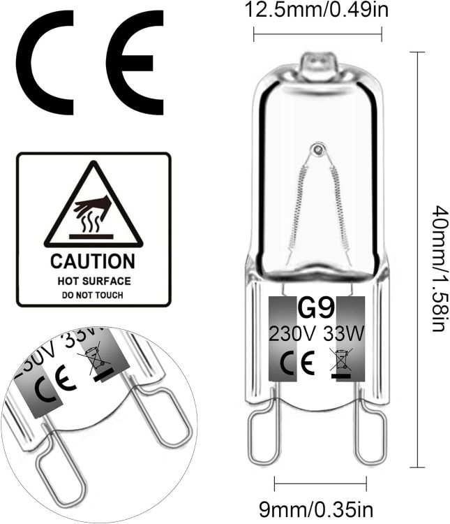 Picture of 12Pack G9 Halogen Bulbs 33W 230V 2800K Warm White 390LM, Clear Capsule Halogen Lamps Dimmable, No Strobe, No Flicker [Energy Class G]