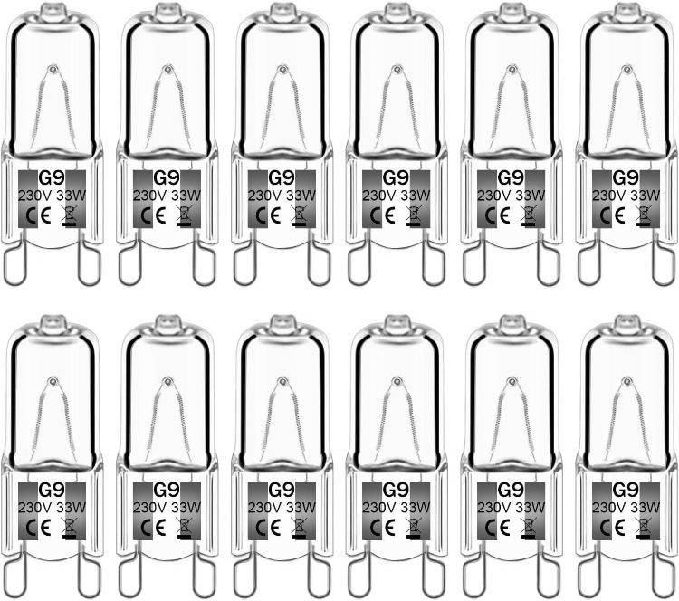Picture of 12Pack G9 Halogen Bulbs 33W 230V 2800K Warm White 390LM, Clear Capsule Halogen Lamps Dimmable, No Strobe, No Flicker [Energy Class G]