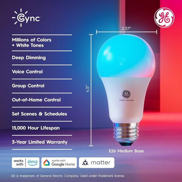 Picture of GE A19 Smart LED Bulbs, Room Decor Aesthetic Colour Changing WiFi Lights, LED Indoor Bulb, Compatible with Alexa and Google 