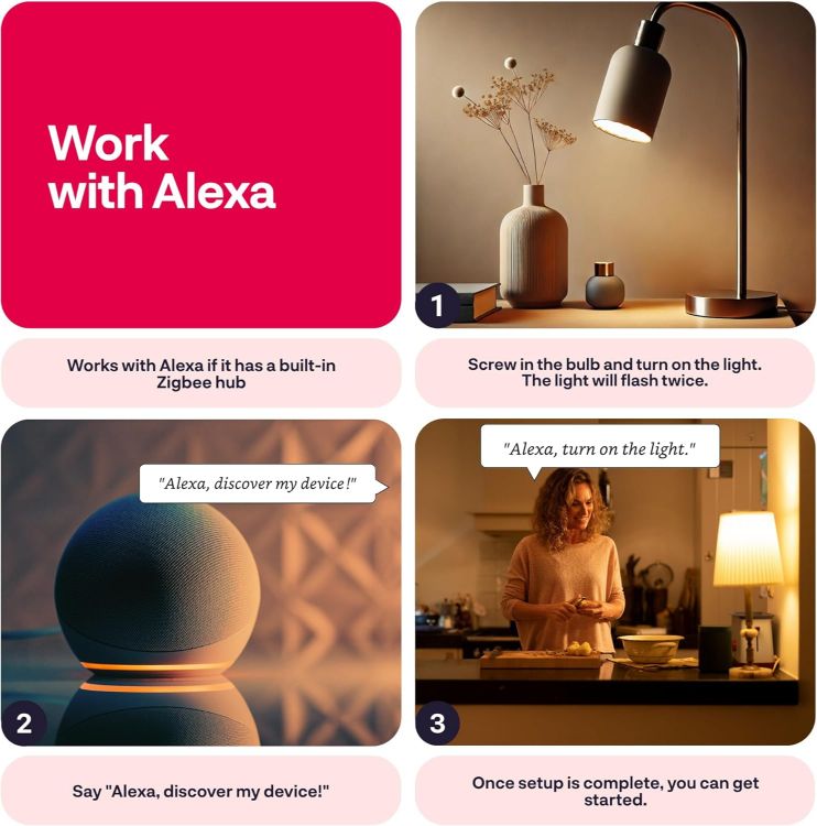 Picture of Zigbee Smart Bulb, Works with Hue and Alexa (Bridge Required), White & Colour, 16 Million Colours, B22 LED Bayonet Bulb, Dimmable, 880 Lumen, 2-Pack [Energy Class F]