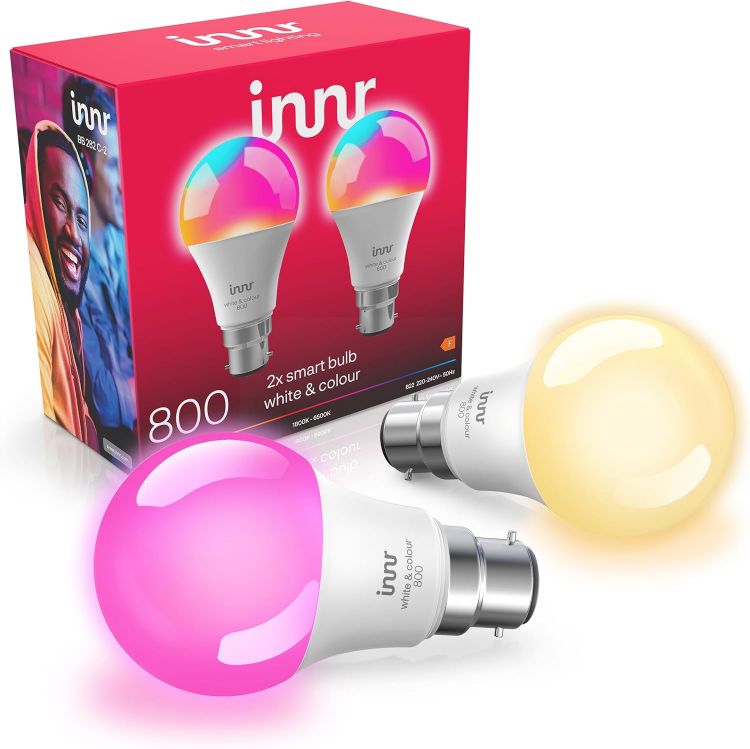 Picture of Zigbee Smart Bulb, Works with Hue and Alexa (Bridge Required), White & Colour, 16 Million Colours, B22 LED Bayonet Bulb, Dimmable, 880 Lumen, 2-Pack [Energy Class F]