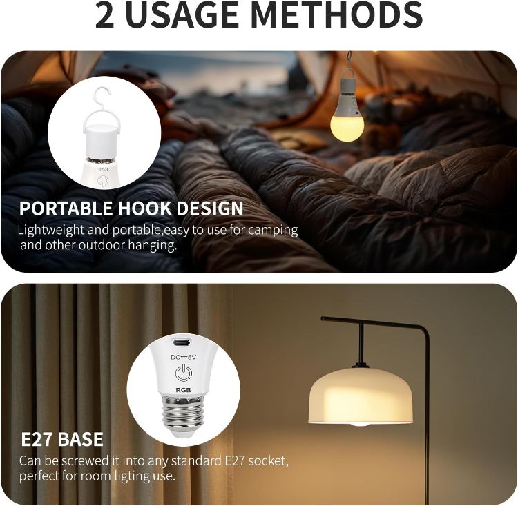 Picture of HOME Rechargeable Light Bulb with Remote Control, Smart RGB Colour Changing Light Bulbs, E27 LED Dimmable Touch Control Bulbs with Timing Function, 2600mAh Battery Powered