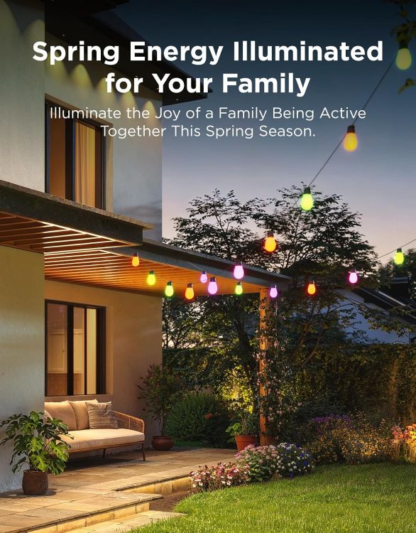 Picture of Outdoor String Lights 15M, Smart RGBIC Dimmable Lights Warm White LED Bulbs, IP66 Waterproof Garden Lights with 111 Scene Modes, Works with Alexa, Google Assistant, Matter for Backyard, Party [Energy Class G]