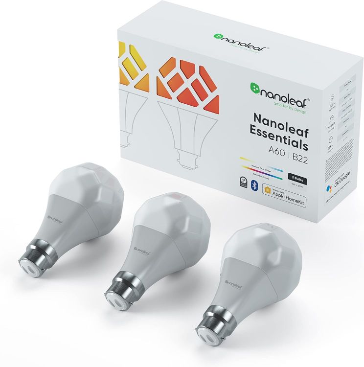 Picture of Essentials B22 LED Bulbs, Pack of 3 RGBW Dimmable Smart Bulbs - Thread & Bluetooth Colour Changing Light Bulbs, Works with Google Assistant Apple HomeKit, for Room Decor & Gaming