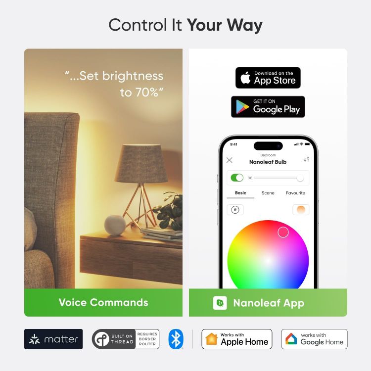 Picture of Matter Essentials B22 LED Bulbs, Pack of 3 RGBW Dimmable Smart Bulbs - Matter over Thread, Bluetooth Colour Changing Light Bulbs, Works with Google Apple, Room Decor & Gaming