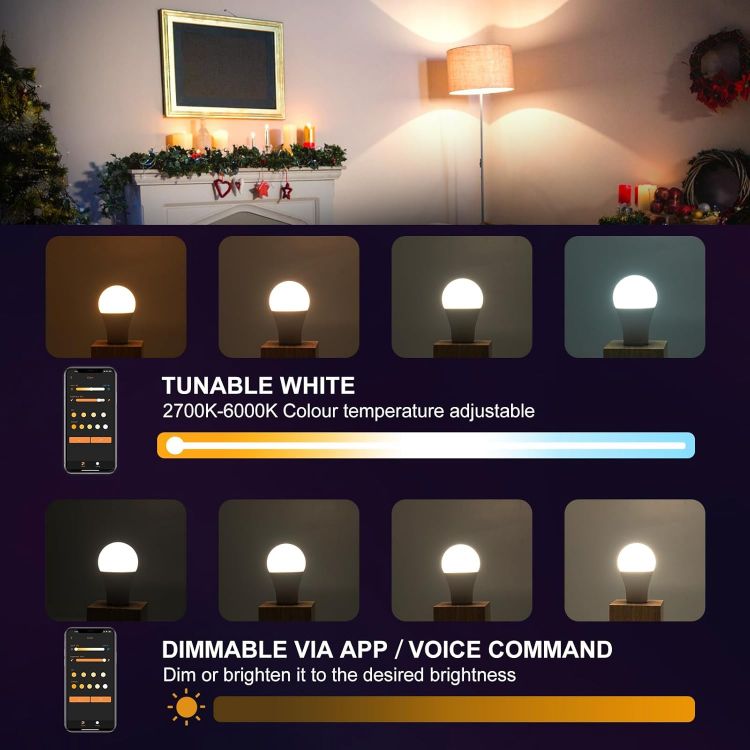 Picture of Alexa Light Bulbs 130W Equivalent, 12W E27 Bluetooth Smart Bulb Warm White to Daylight Dimmable, Light Bulb Screw with Timer & APP Control for Bedroom Living Room, A60 LED Bulb (2 Pack) [Energy Class E]