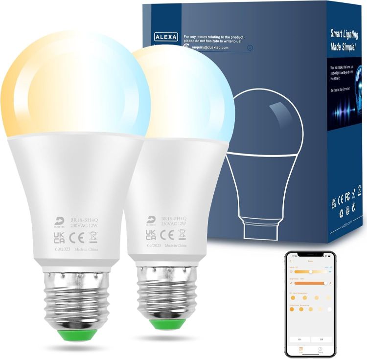 Picture of Alexa Light Bulbs 130W Equivalent, 12W E27 Bluetooth Smart Bulb Warm White to Daylight Dimmable, Light Bulb Screw with Timer & APP Control for Bedroom Living Room, A60 LED Bulb (2 Pack) [Energy Class E]