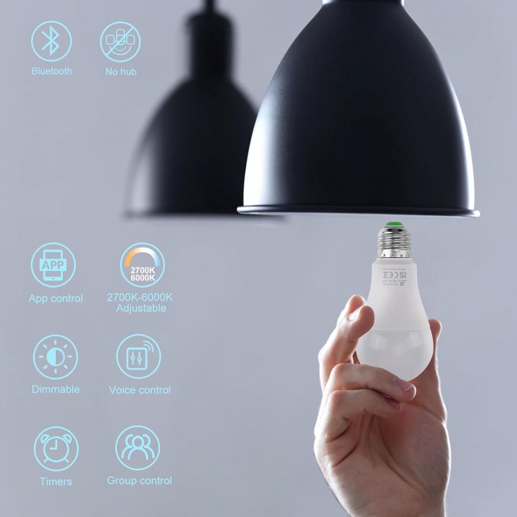 Picture of Bluetooth Smart Bulb E27, Warm White to Daylight Dimmable Alexa Light Bulbs, 12W 1300 LM Smart Light Bulbs, 130W Equivalent Edison Screw Bulb APP and Voice Control, No Hub, 4 Pack [Energy Class E]