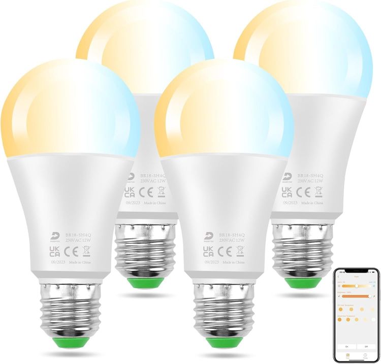 Picture of Bluetooth Smart Bulb E27, Warm White to Daylight Dimmable Alexa Light Bulbs, 12W 1300 LM Smart Light Bulbs, 130W Equivalent Edison Screw Bulb APP and Voice Control, No Hub, 4 Pack [Energy Class E]
