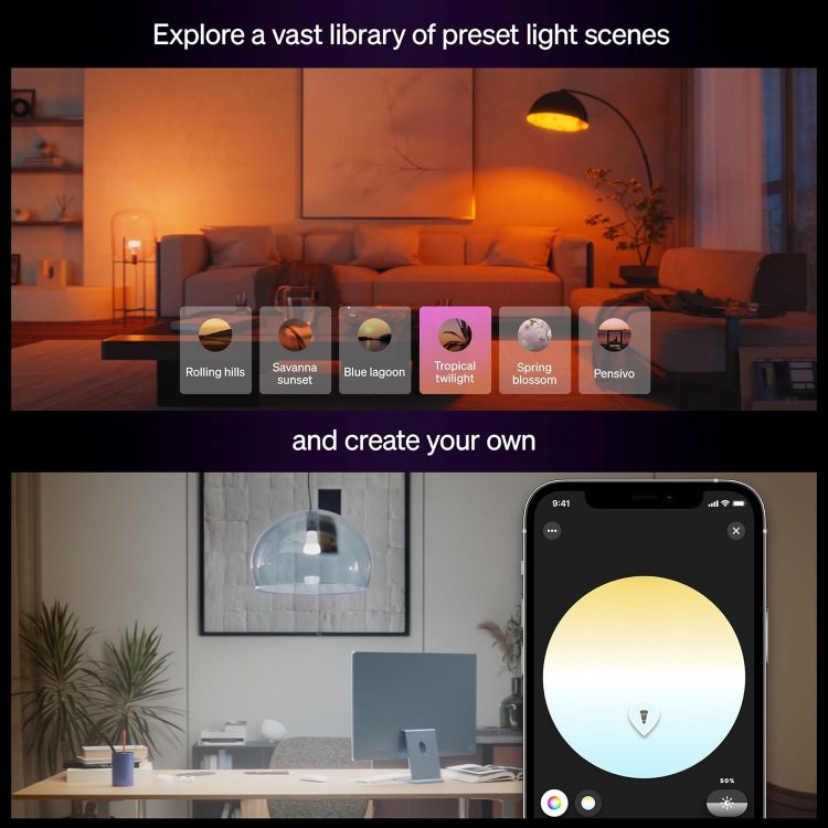 Picture of Smart A67 LED Bulb, White and Color Ambiance, E27 Base, 11.8W, Full Spectrum Light 1000K-20000K, 1600 LM, Dimmable Mood Lighting, Smart Lighting Works with Alexa, Google, and Apple, 1 Pack