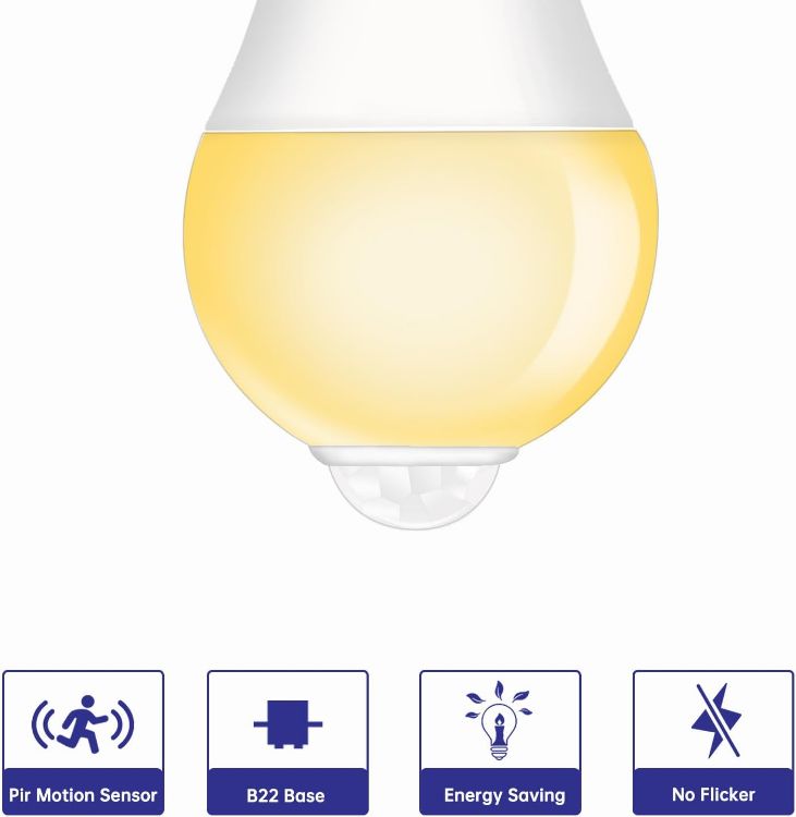 Picture of PIR Motion Sensor LED Bulbs E27 9W, Warm White 3000K, Equivalent 60W, E27 Screw, Auto On/Off Motion Sensor Light Bulbs for Front Door, Garage, Stairs, Hallway, Basement, 2 Pack [Energy Class F]